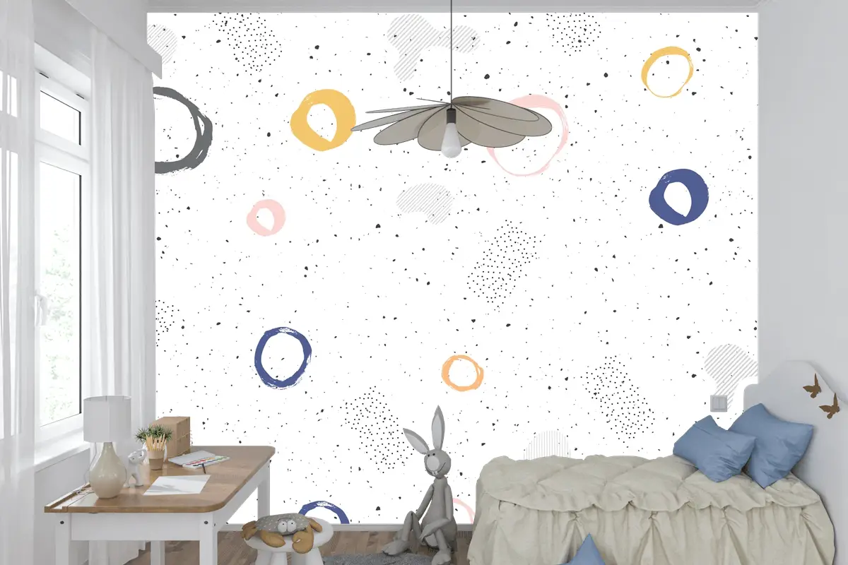 Fırça Dairesel Kontur Suluboya Çocuk Odası Duvar Kağıdı 