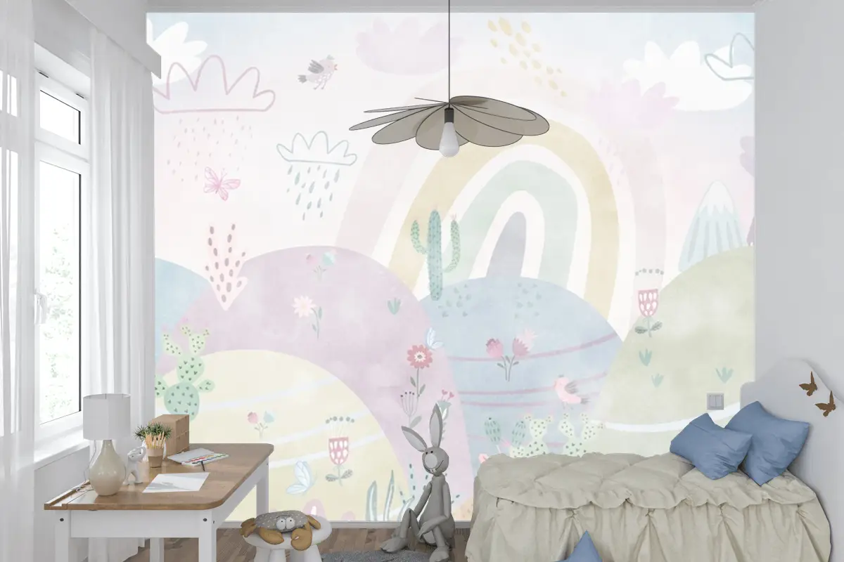 Bulutlar Ve Gökkuşağı Çocuk Odası Duvar Kağıdı