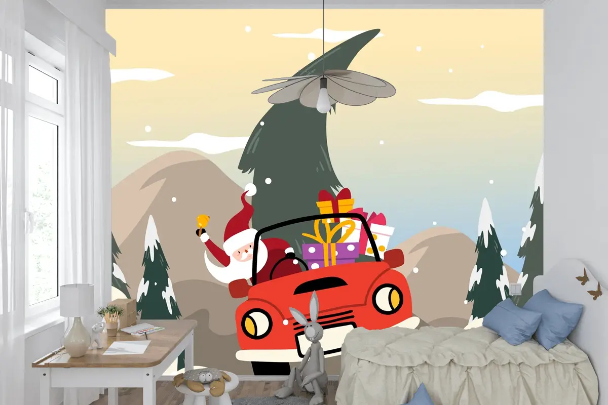 Düz Tasarım Çocuk Odası Duvar Kağıdı Duvarında Noel Arkaplanı