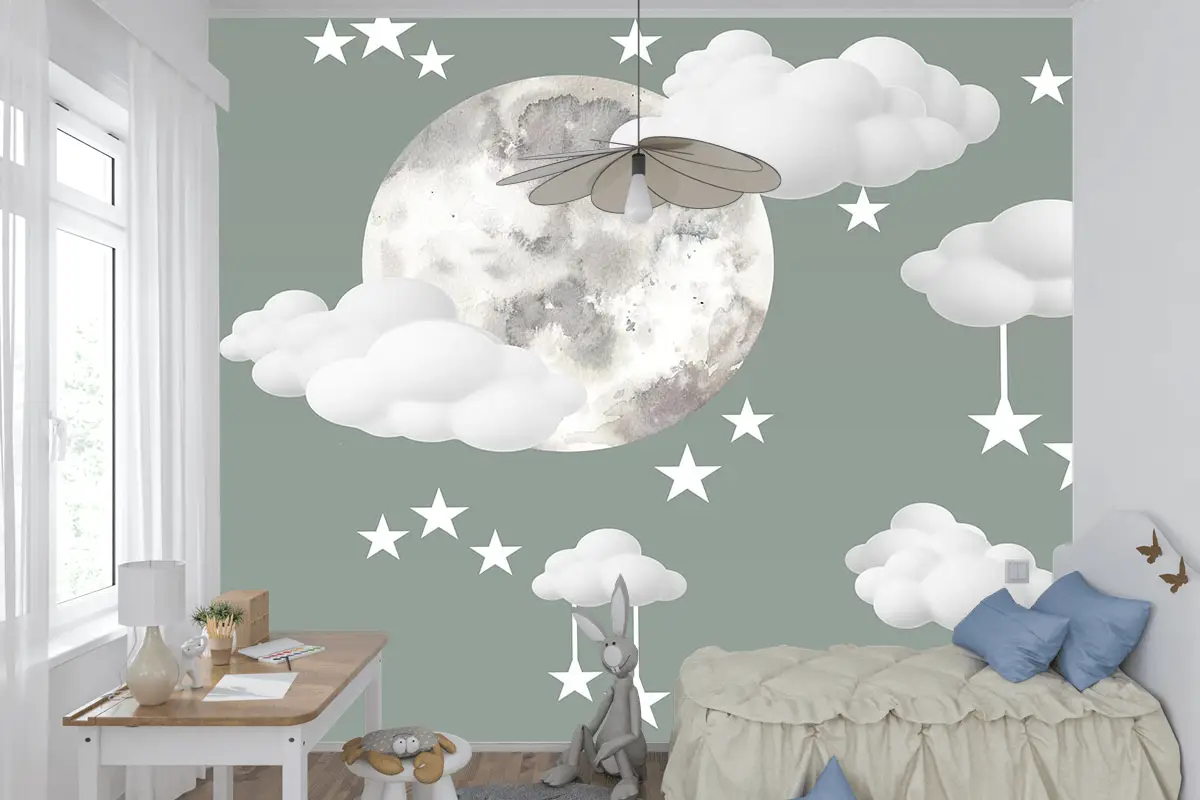 Çocuk Odası Bulutlu Bebek Odası Duvar Kağıdı