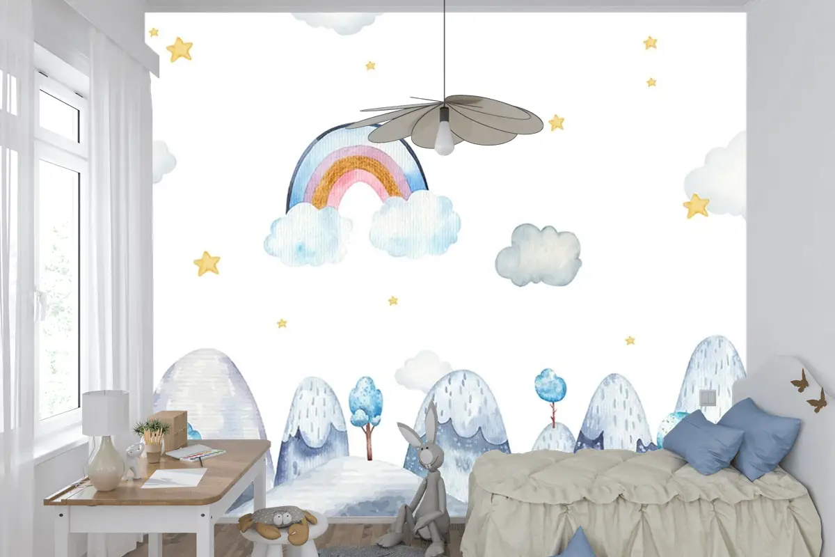 Çocuk Odası Duvar Kağıdı Dağlar Ve Ağaçlar