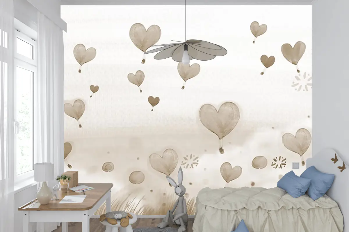 Krem Bej Balonlar Çocuk Odası Duvar Kağıdı