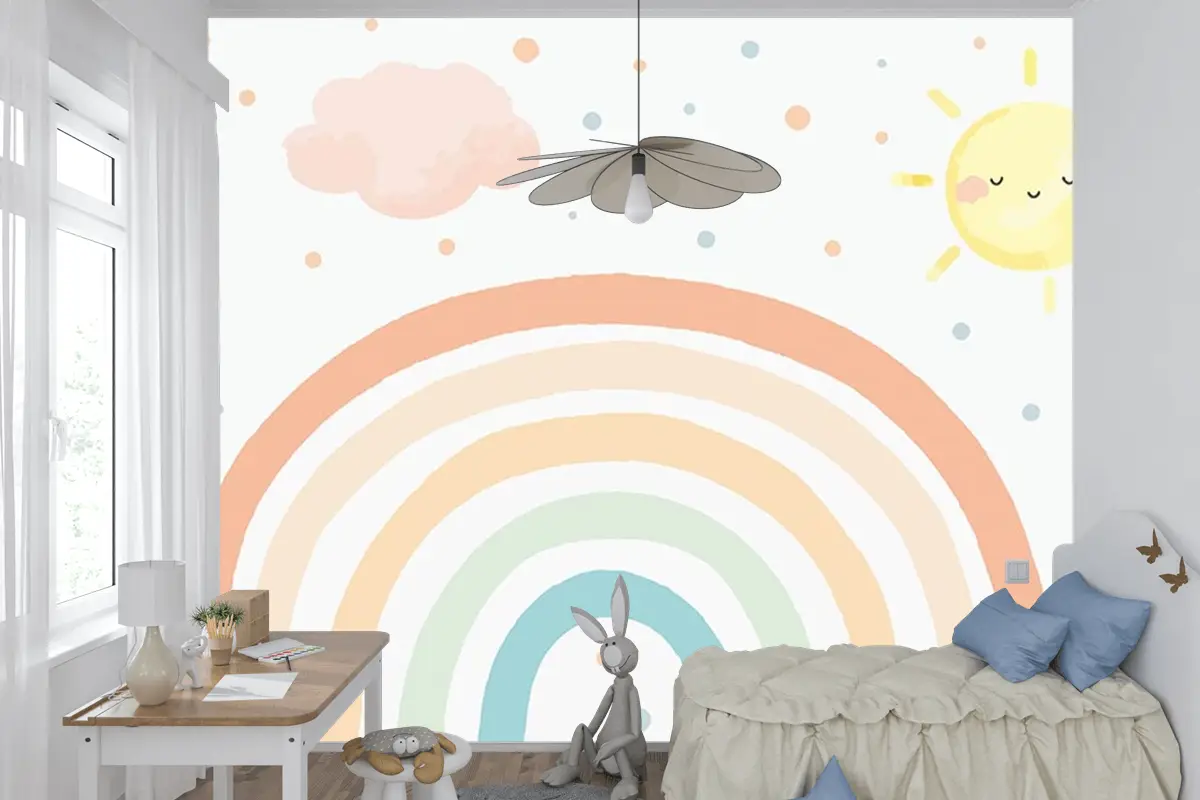 Çocuk Odası Duvar Kağıdı Soft Renk Gökkuşağı Duvar Kağıdı