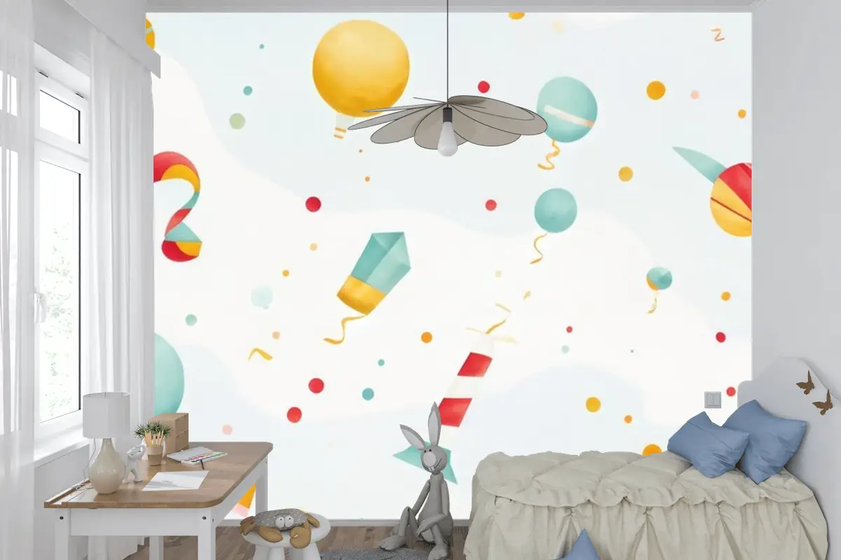 Bayraklı Renkli Balonlar Bayraklı Renkli Balonlar Çocuk Odası Duvar Kağıdı