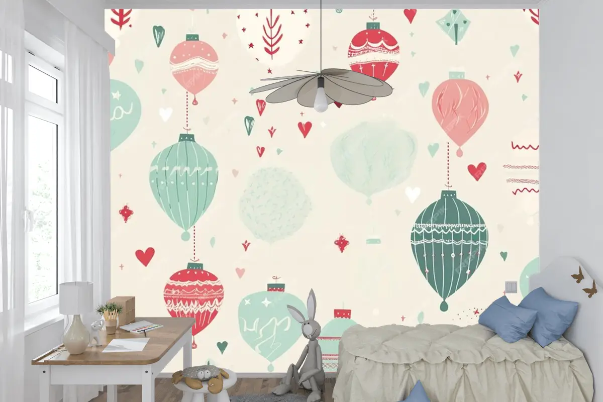 Renkli Noel Dikişsiz Desen Çocuk Odası Duvar Kağıdı