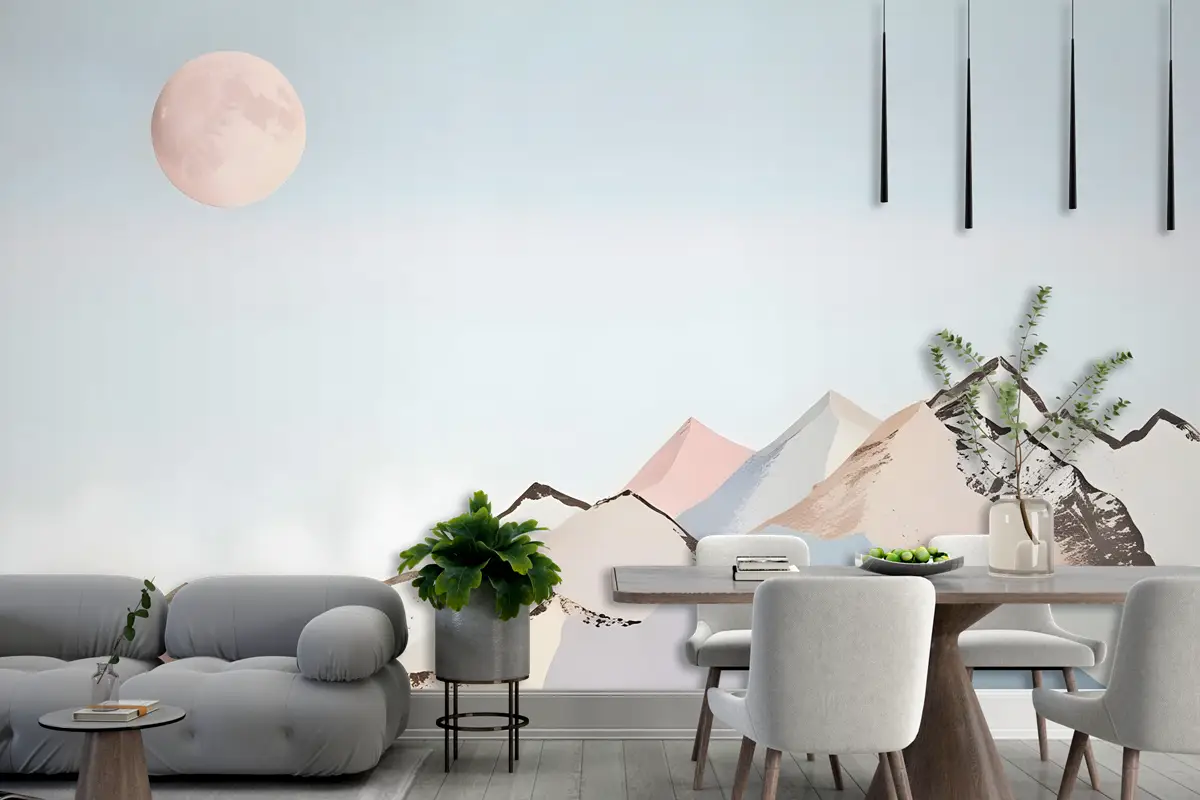 Pembe Ay Duvar Kağıdı  Ile Renkli Dağ