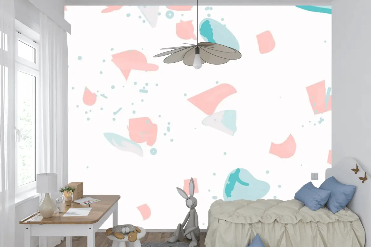 Pembe Ve Mavi Çocuk Odası Duvar Kağıdı Duvarında Renkli Terrazzo Soyut Arkaplan Kusursuz Desen