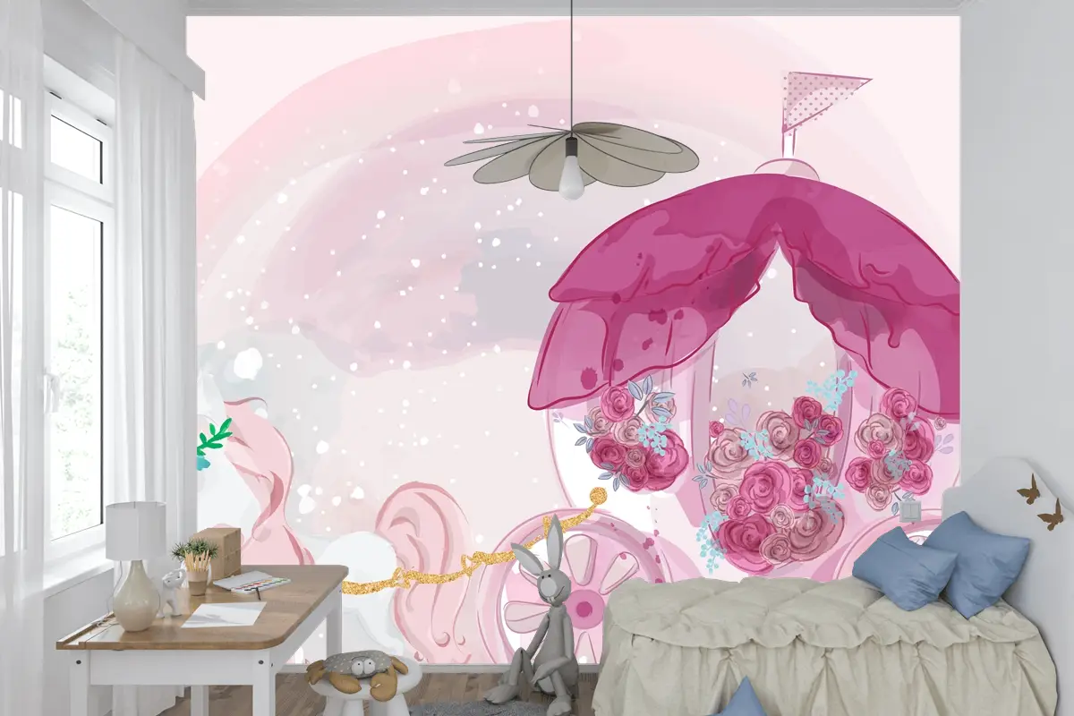 Tatlı Suluboya Tarzında Elle Çizilmiş Sevimli Bebek Tek Boynuzlu Çocuk Odası Duvar Kağıdı