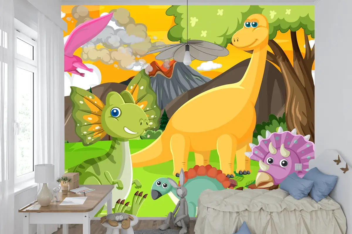 Ormandaki Sevimli Dinozor Grubu Çocuk Odası Duvar Kağıdı