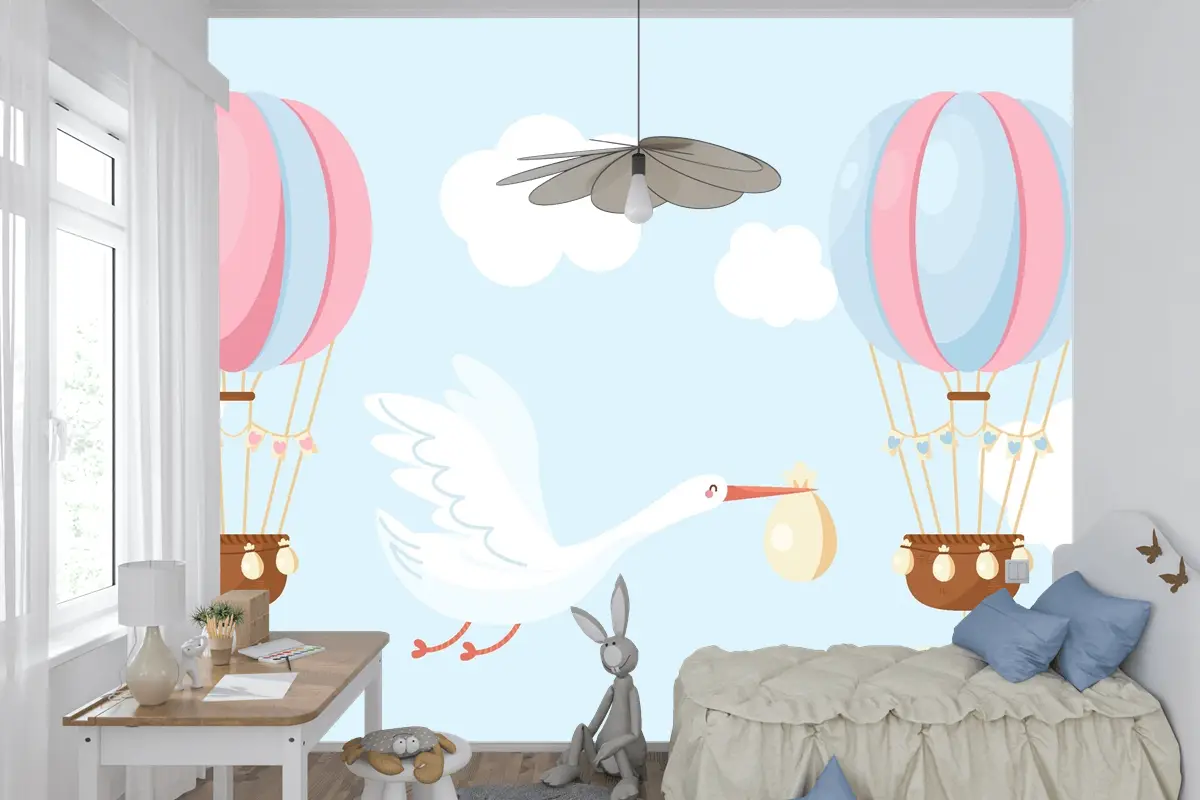 Sevimli Düz Tasarım Cinsiyet Ortaya Çocuk Odası Duvar Kağıdı