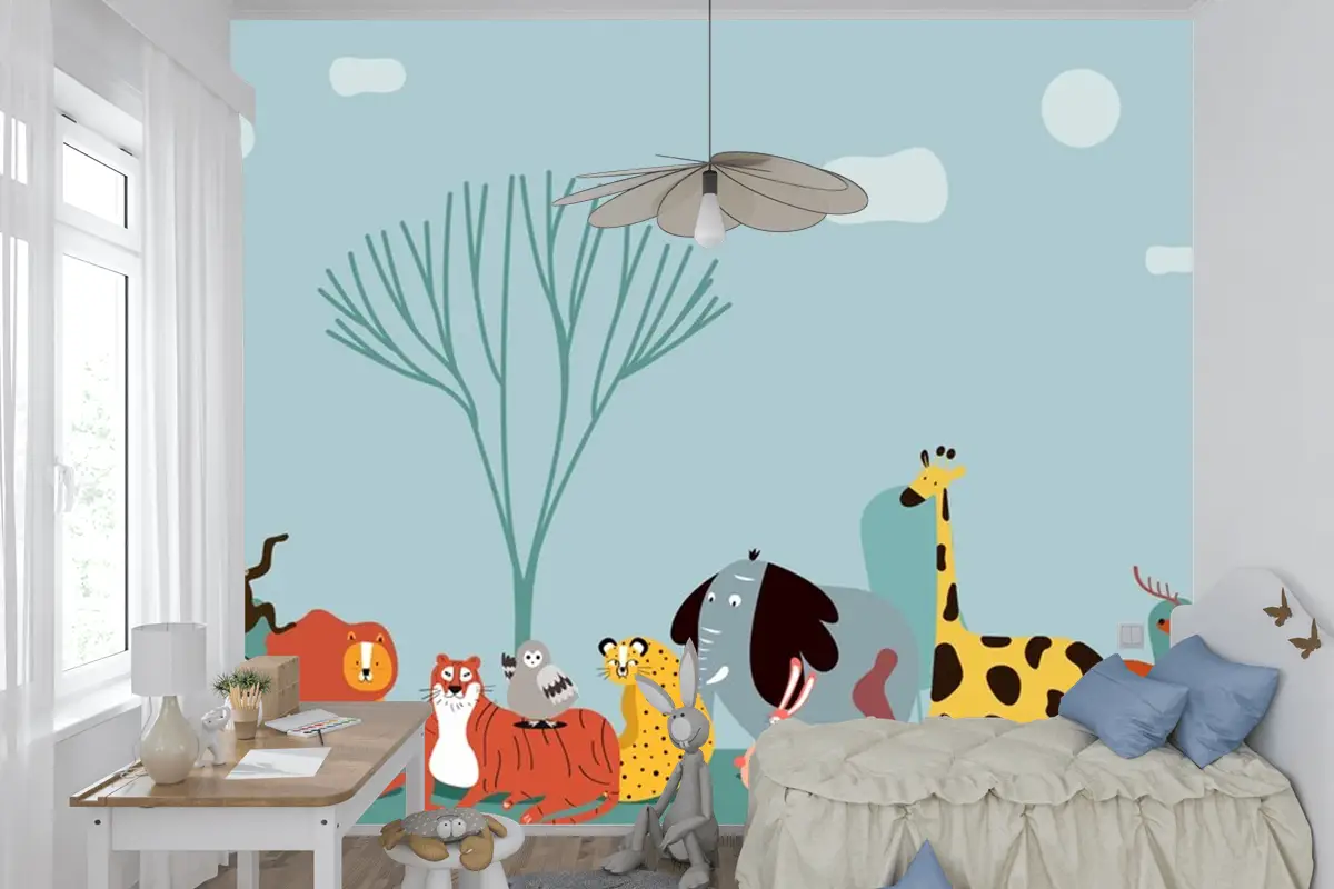 Vahşi Hayvanların Sevimli Grubu Çocuk Odası Duvar Kağıdı