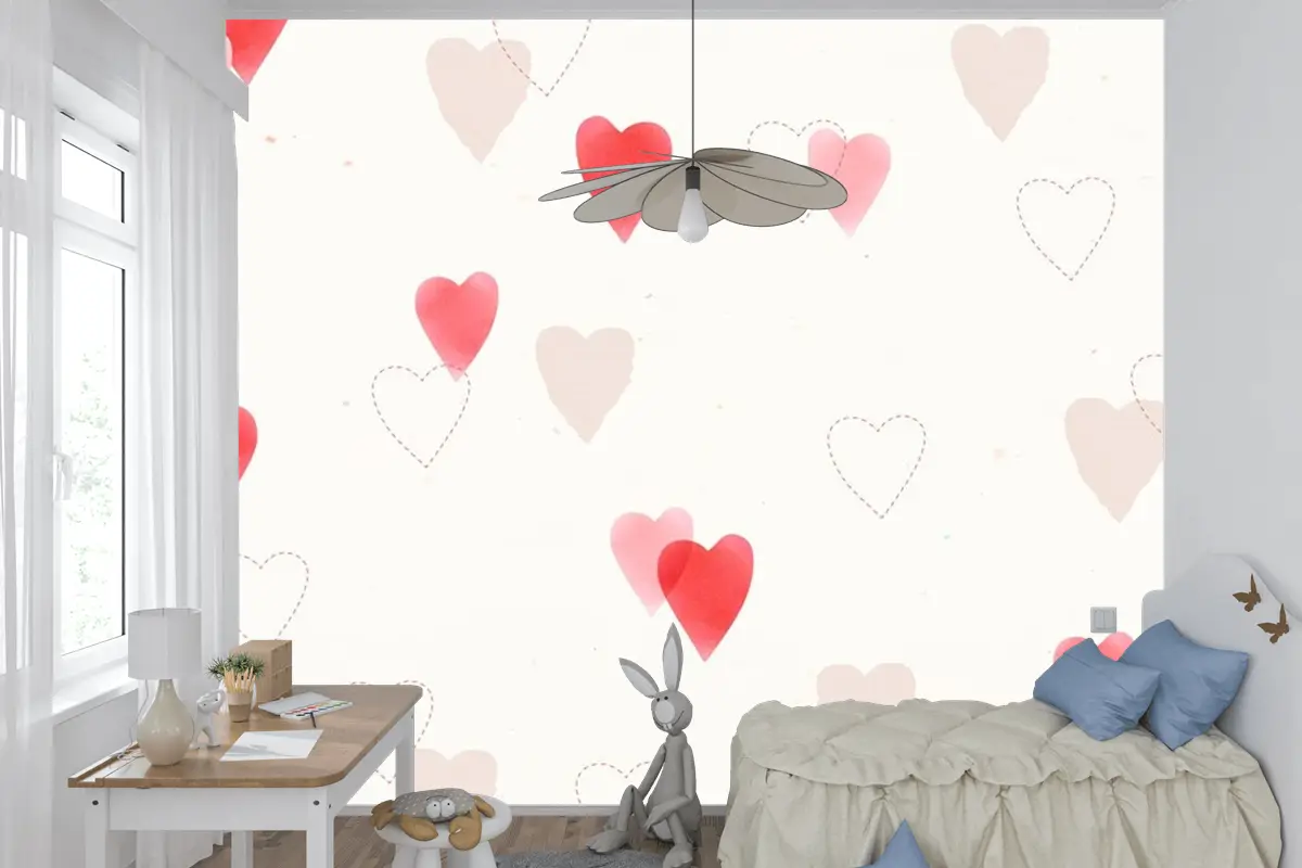 Sevimli Aşk Desen Arka Plan Çocuk Odası Duvar Kağıdı