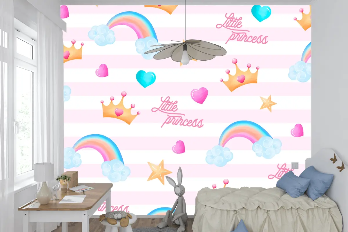 Küçük Bir Prenses Çocuk Odası Duvar Kağıdı  İçin Güzel Unsurlarla Sevimli Desen