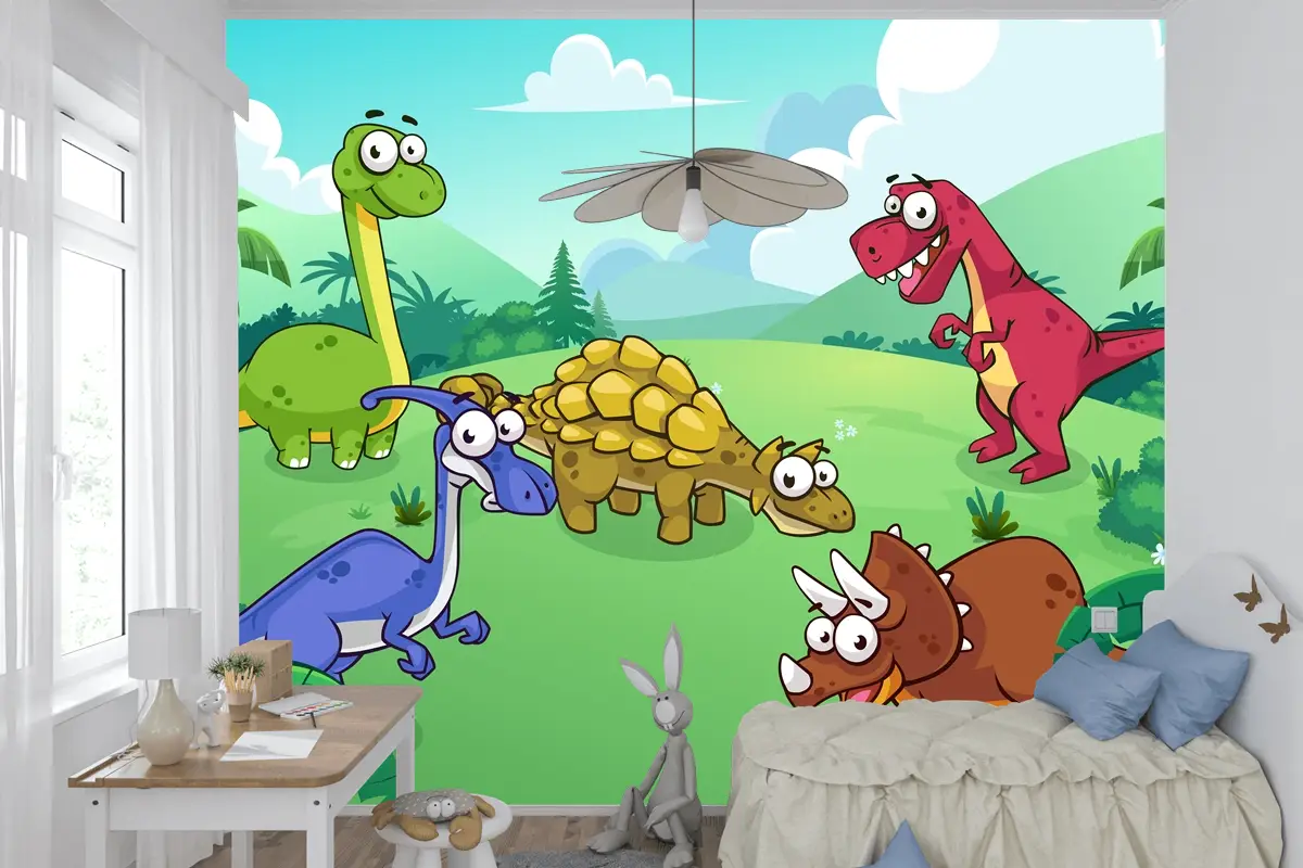Vahşi Çocuk Odası Duvar Kağıdı Duvarındaki Dinozor