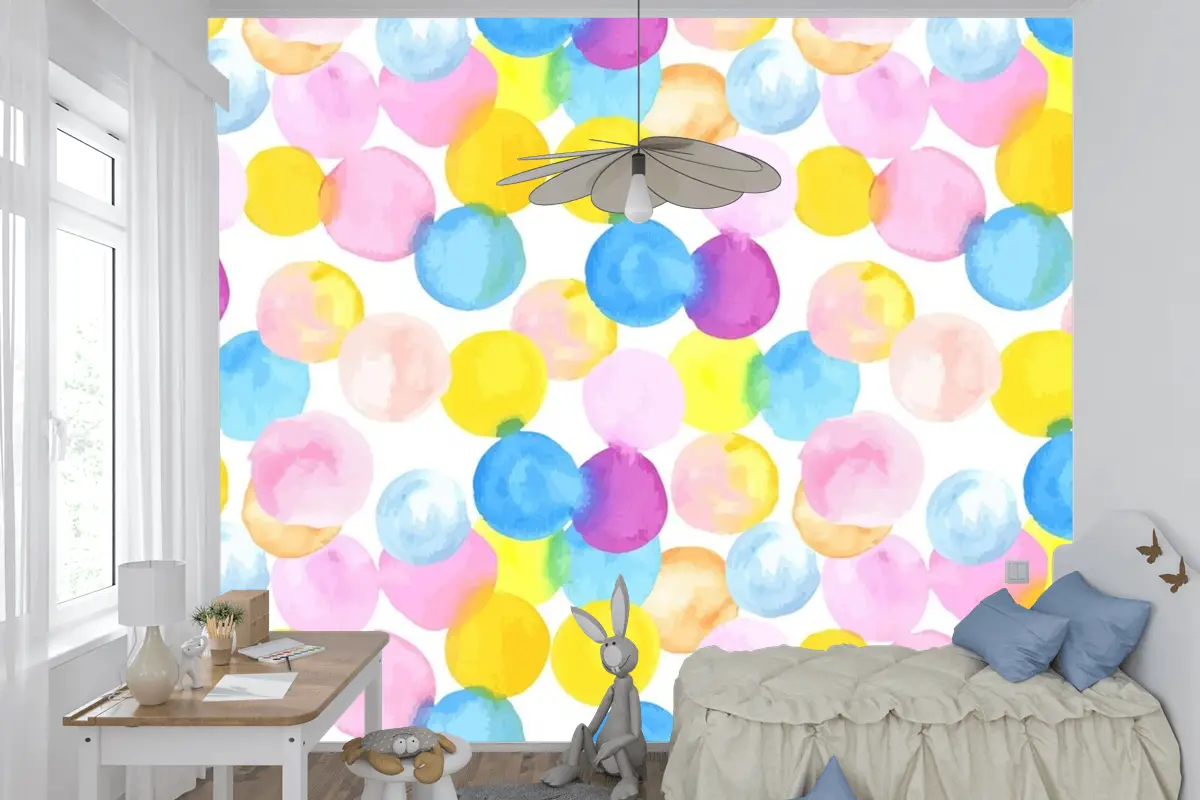 Noktalı Soyut Suluboya Dikişsiz Desen Çocuk Odası Duvar Kağıdı