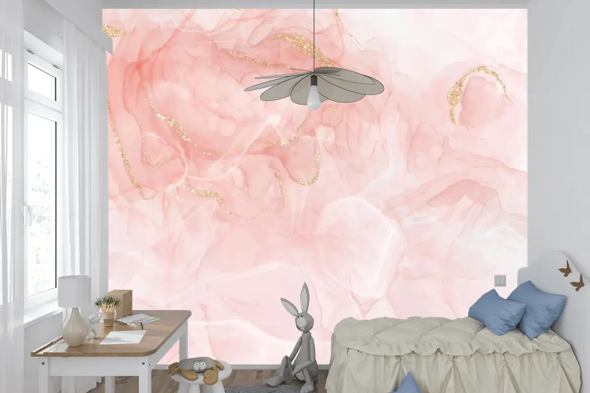 Altın Parıltılı Çocuk Odası Duvar Kağıdı  Ile Zarif El Boyalı Alkol Mürekkep Arka Planı