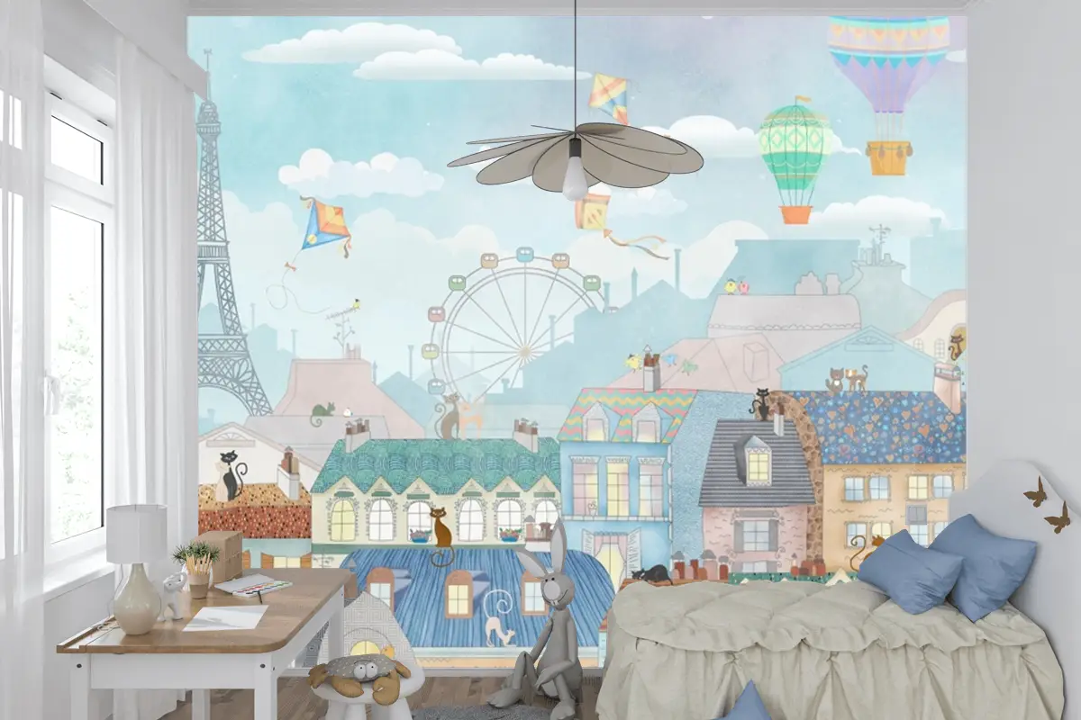 Eski Paris Suluboya Çocuk Odası Duvar Kağıdı