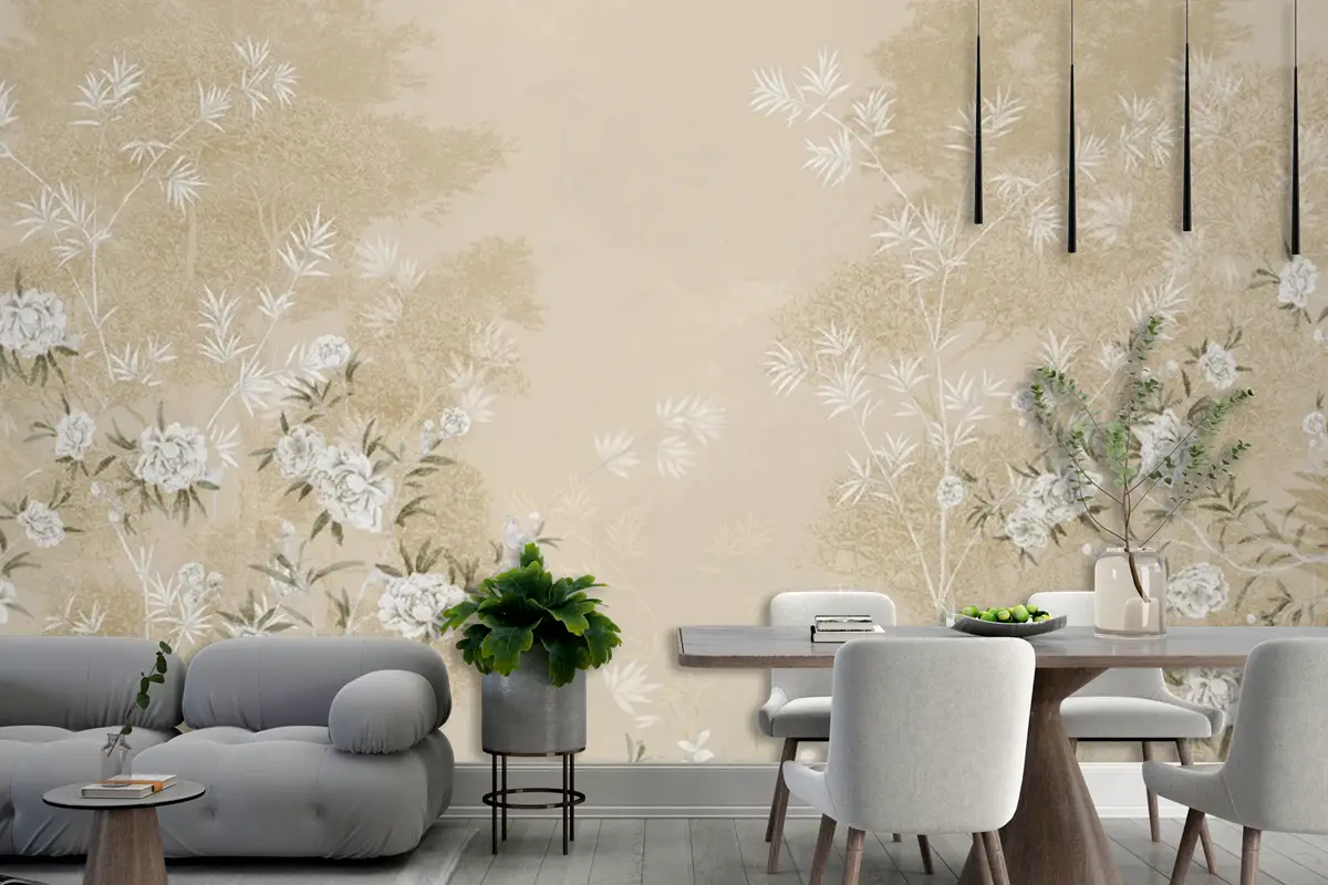 Kiraz Çiçeği Çiçekleri Ve Kuş Duvar Kağıdı  Ile Chinoiserie