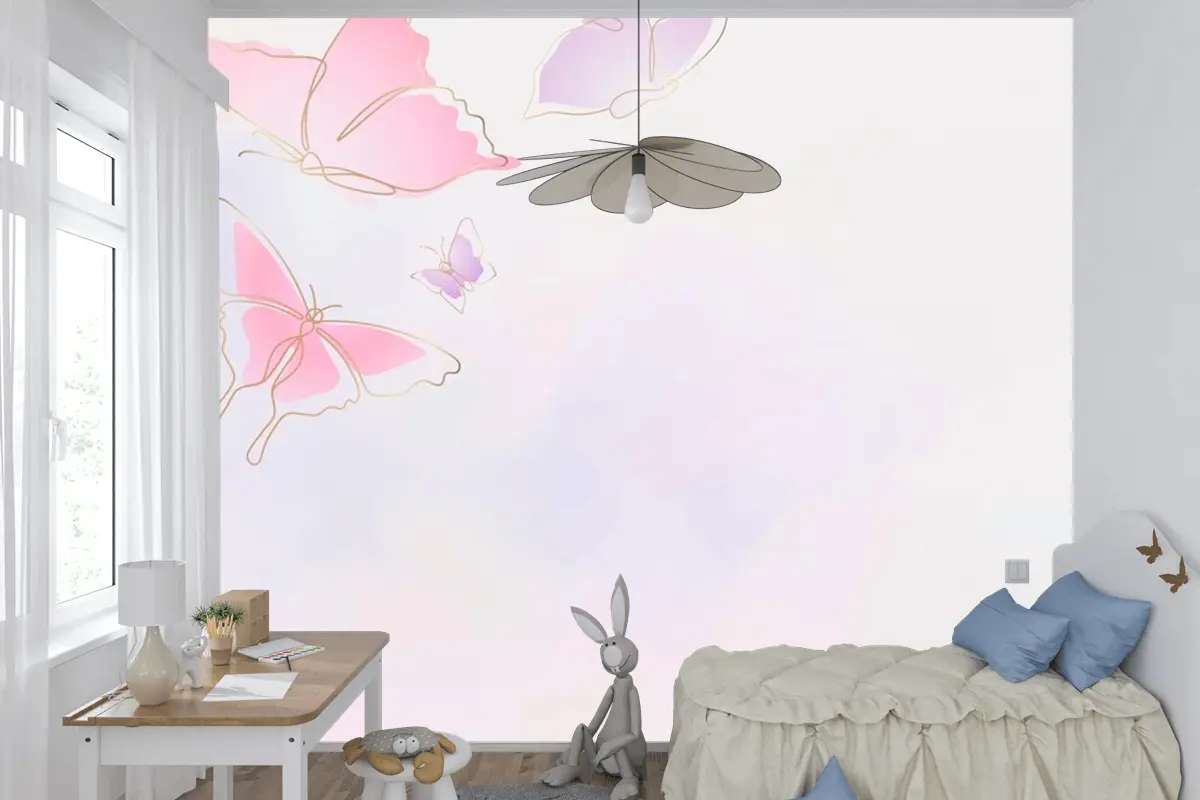 Kadınsı Kelebek Arka Plan Pembe Sınır Çocuk Odası Duvar Kağıdı