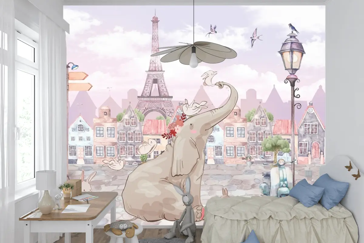 Fil Ve Tavşanlar Çocuk Odası Duvar Kağıdı