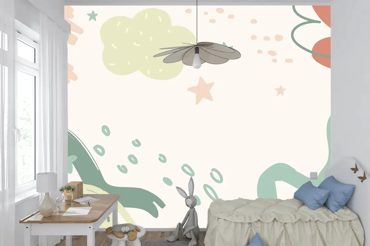 Düz Tasarım Bebek Duş Şablonu Çocuk Odası Duvar Kağıdı 