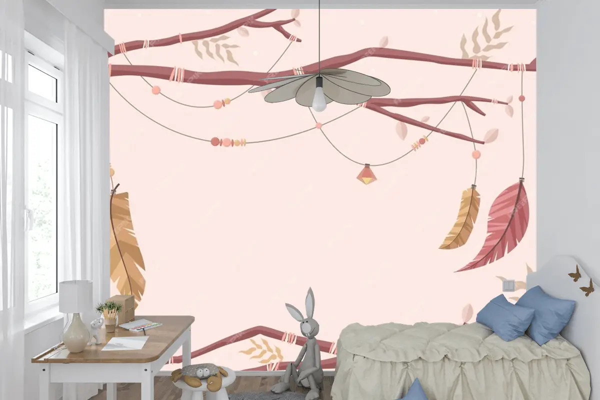 Düz Tasarım Boho Arka Plan Çocuk Odası Duvar Kağıdı 