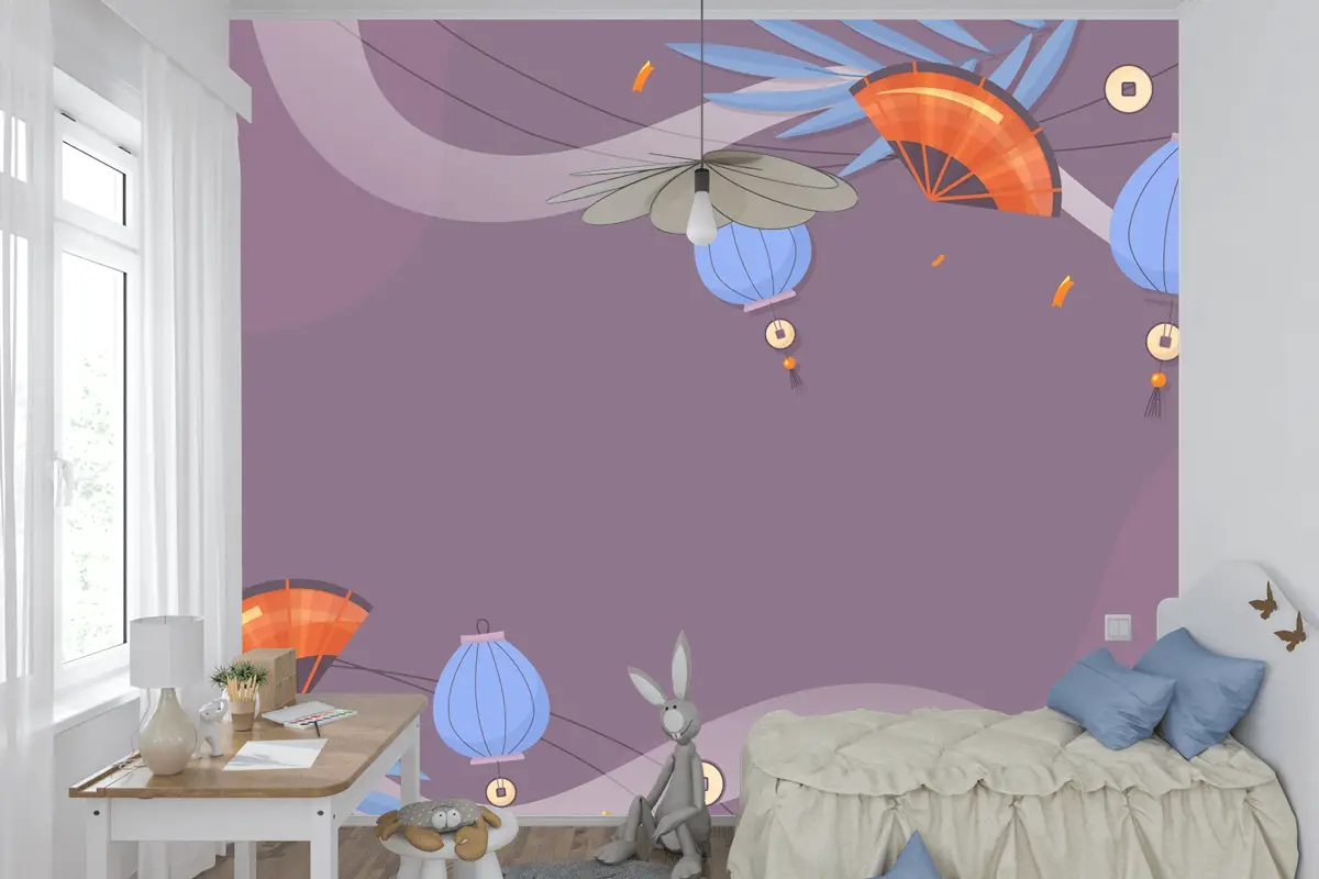 Düz Sonbahar Ortası Festivali Çocuk Odası Duvar Kağıdı 