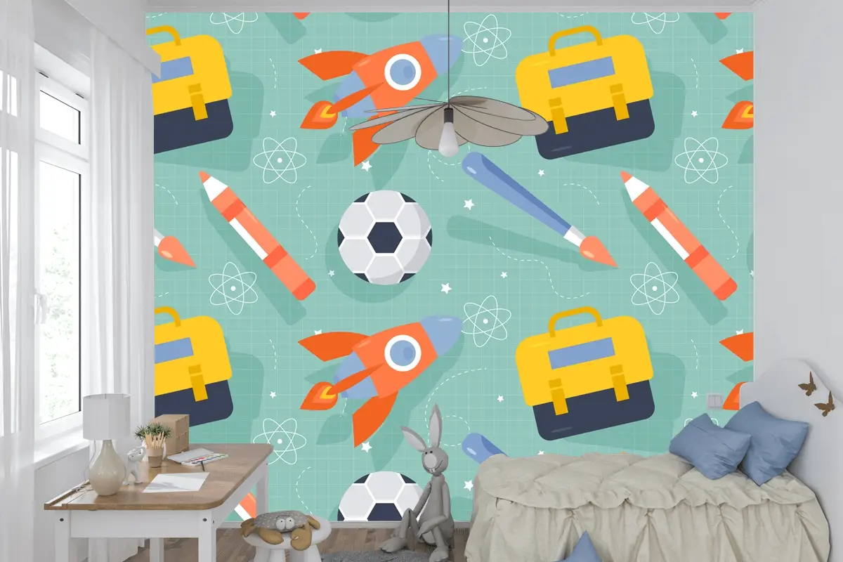 Okula Dönüş Çocuk Odası Duvar Kağıdı  İçin Düz Desen Tasarımı