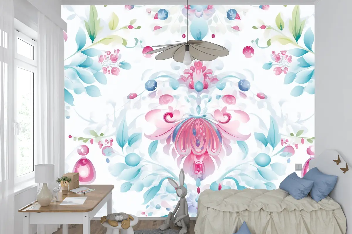 Çiçek Desenli Arka Plan Çocuk Odası Duvar Kağıdı