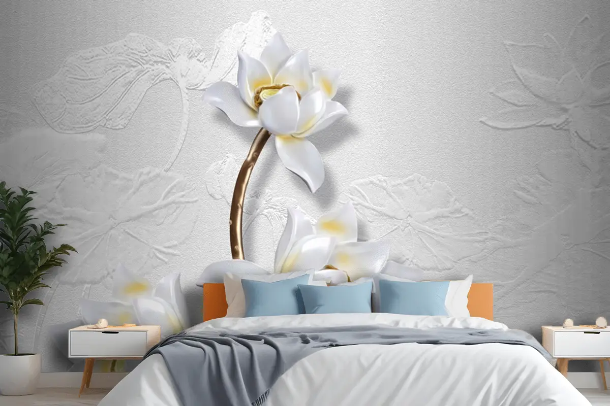 Çiçek Dekorasyon Tasarımı Güzel Yatak Odası Duvar Kağıdı