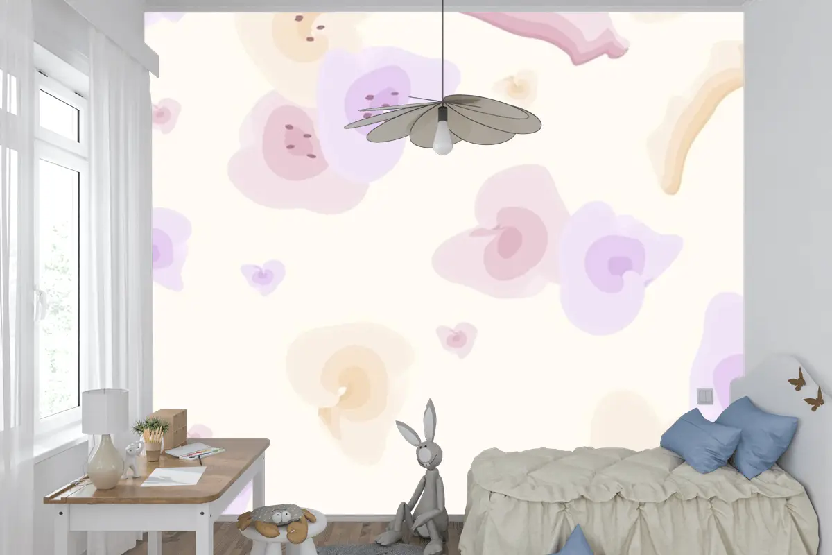 Çiçek Pastel Suluboya Çocuk Odası Duvar Kağıdı Desen Çocuk Odası Duvar Kağıdı 
