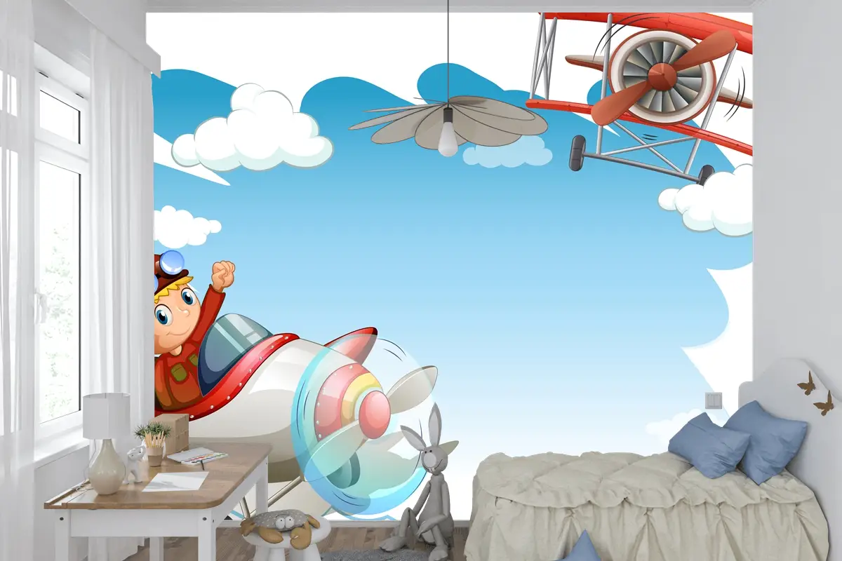 Uçan Jetler Çerçeve Çocuk Odası Duvar Kağıdı 