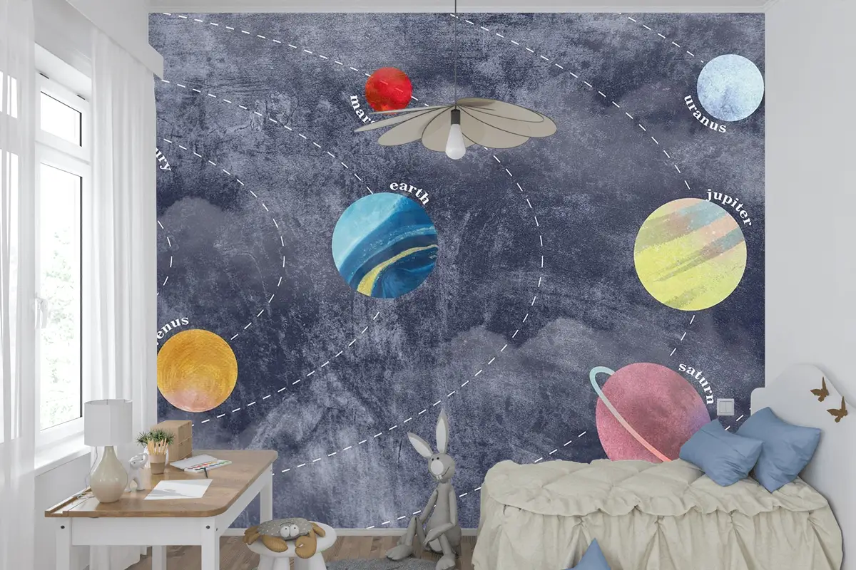 Galaksi Gezegenler Ve Uzay Çocuk Odası Duvar Kağıdı