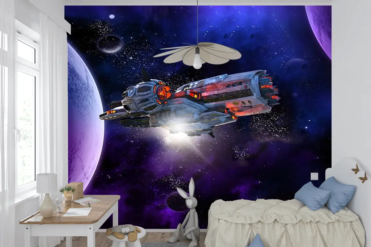 Galaksi Ve Uzay Gemisi Çocuk Odası Duvar Kağıdı