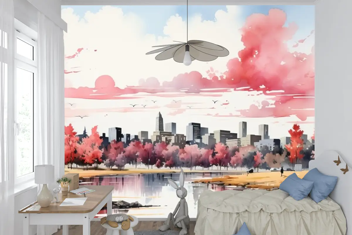 Beyaz Arka Plan Çocuk Odası Duvar Kağıdı Duvarında Geometrik Arazi