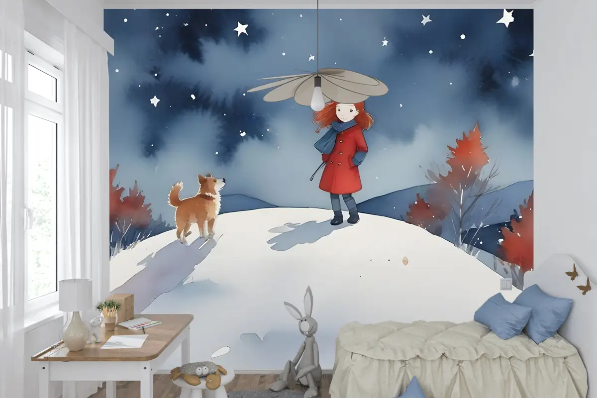 Aydaki Kızlar Çocuk Odası Duvar Kağıdı