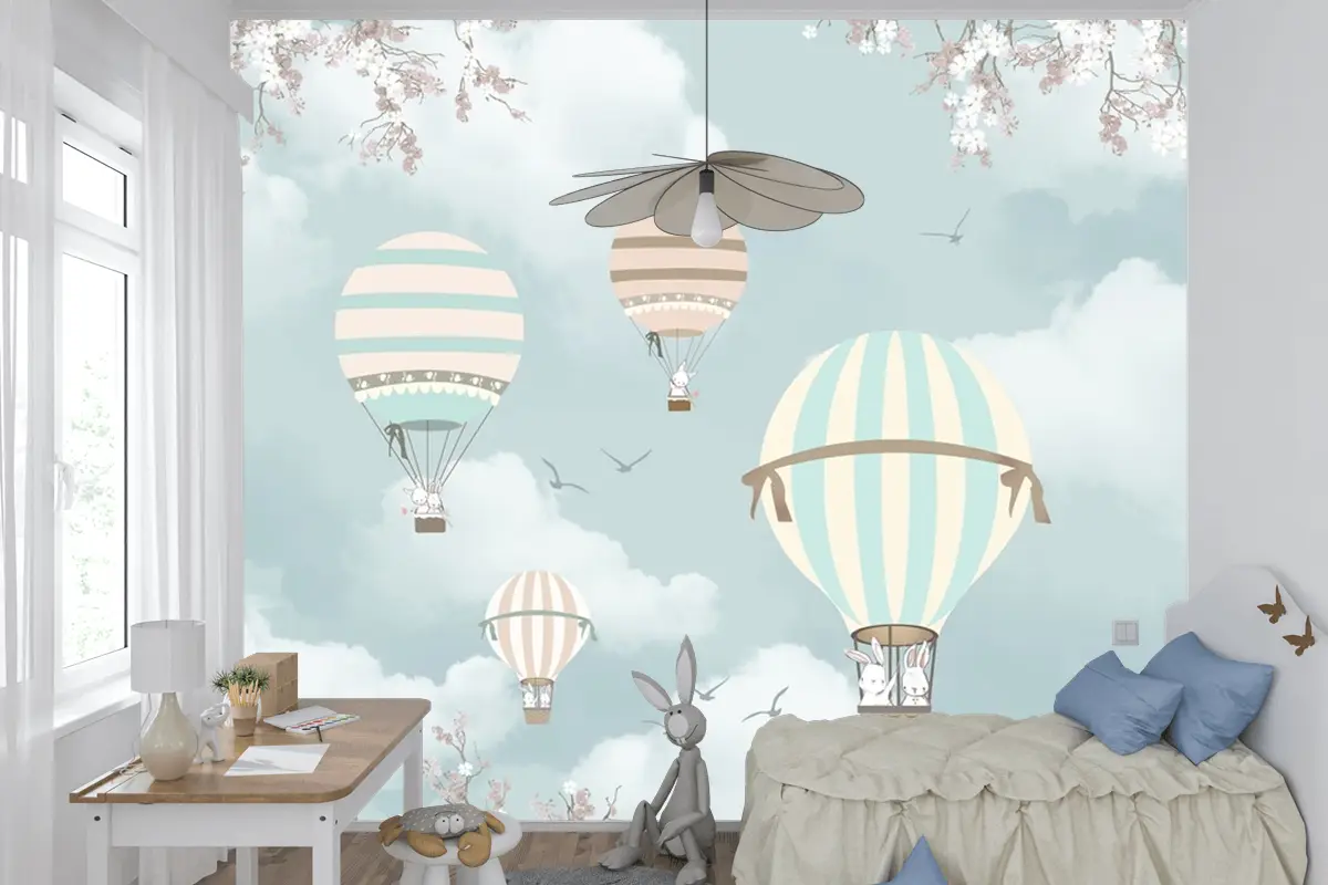 Gökyüzündeki Balonlar Ve Uçaklar Çocuk Odası Duvar Kağıdı