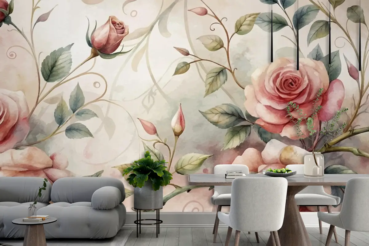 Zarif Gül Ağacı Deseni Suluboya Arka Plan Duvar Kağıdı