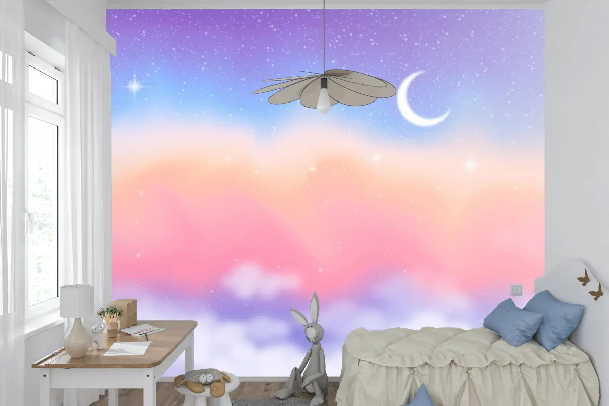 Degrade Pastel Gökyüzü Arka Plan Çocuklar Çocuk Odası Duvar Kağıdı