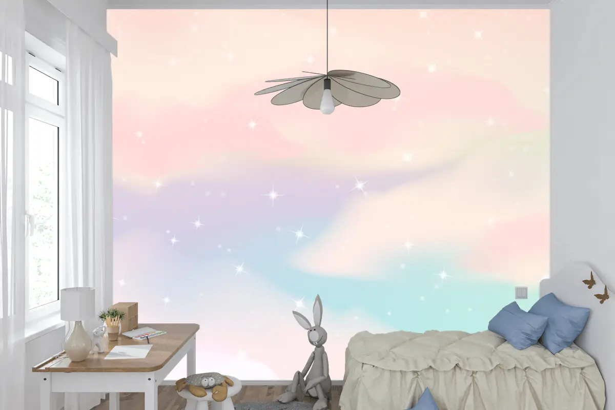 Degrade Pastel Gökyüzü Arka Plan Çocuk Odası Duvar Kağıdı 