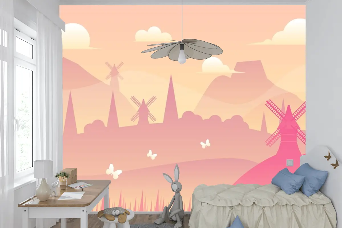 Degrade Bahar Manzara Arka Plan Çocuk Odası Duvar Kağıdı Duvar