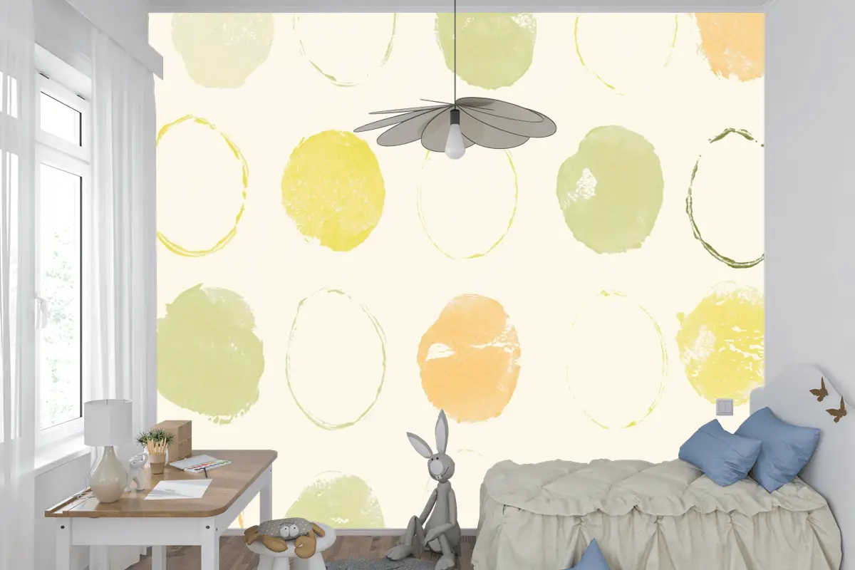 Yeşil Daire Desen Arka Plan El Yapımı Baskılar Çocuk Odası Duvar Kağıdı