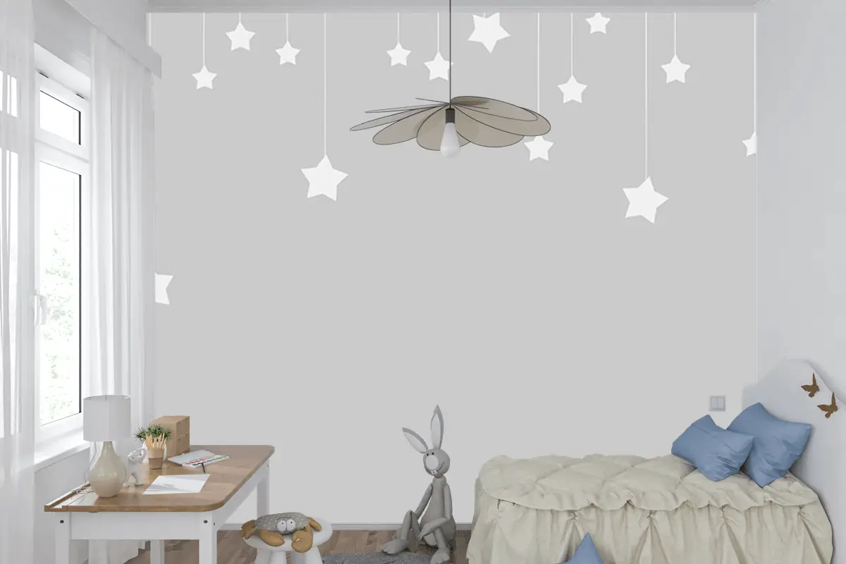 Gri Zemin Beyaz Yıldızlar Çocuk Odası Duvar Kağıdı