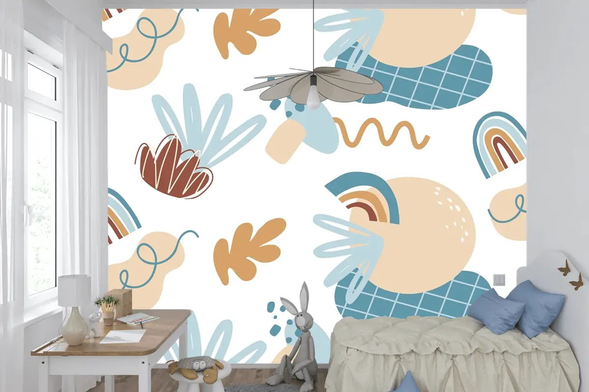 Elle Çizilmiş Soyut Öğe Desen Çocuk Odası Duvar Kağıdı 