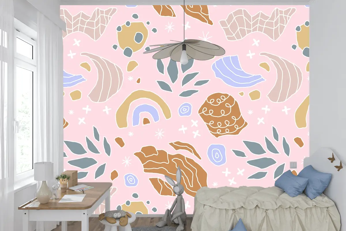 Elle Çizilmiş Kesme Kolaj Desen Çocuk Odası Duvar Kağıdı 