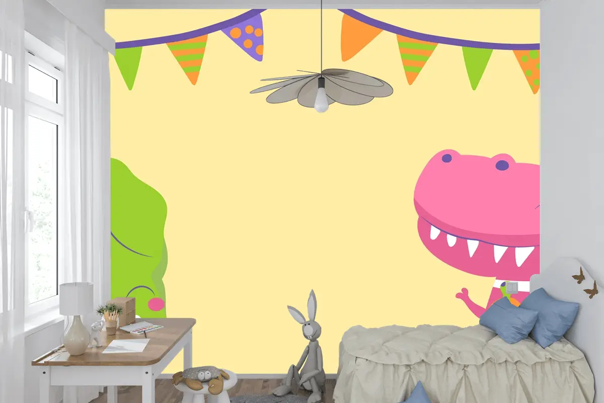 Elle Çizilmiş Dinozor Doğum Günü Yakınlaştırma Çocuk Odası Duvar Kağıdı 