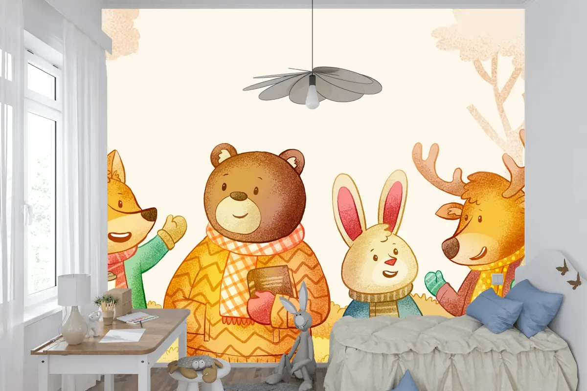 Elle Çizilmiş Sonbahar Sezonu Çocuk Odası Duvar Kağıdı 