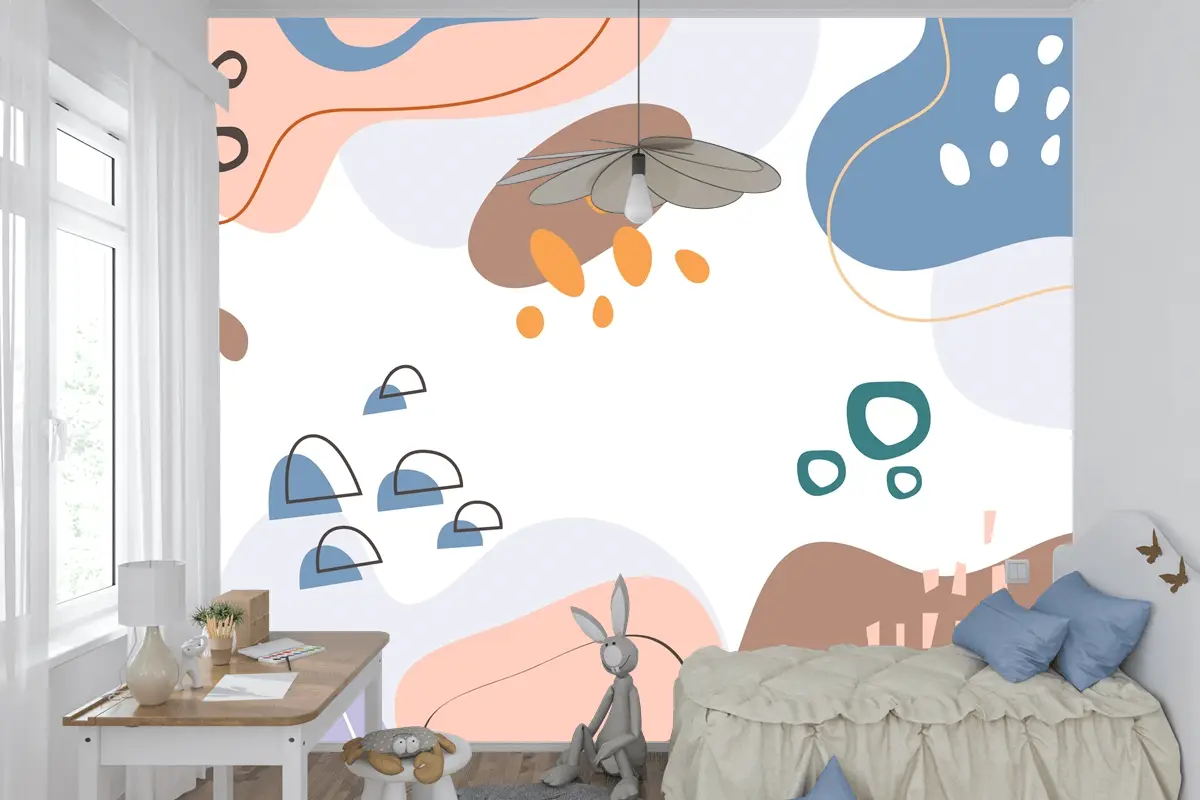 Elle Çizilmiş Düz Tasarım Soyut Doodle Çocuk Odası Duvar Kağıdı 