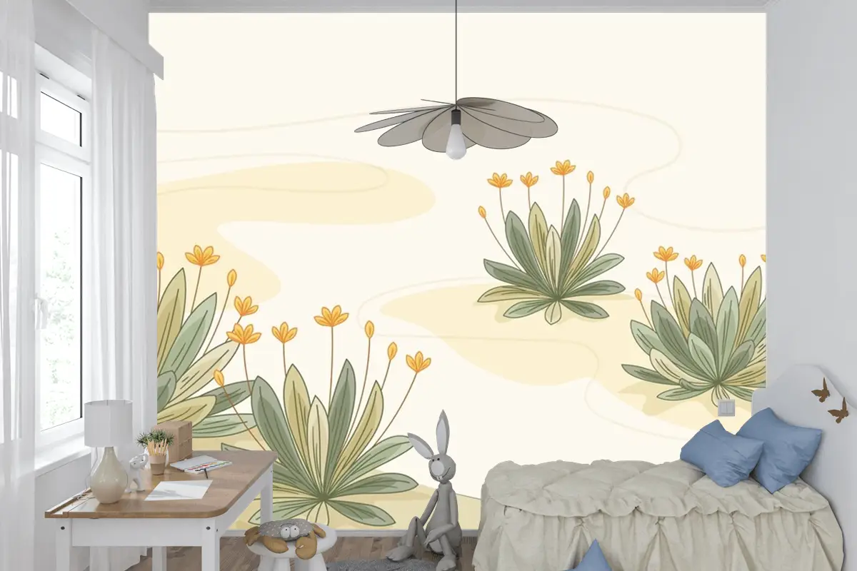 Elle Çizilmiş Frailejon Bitki Arka Plan Çocuk Odası Duvar Kağıdı 