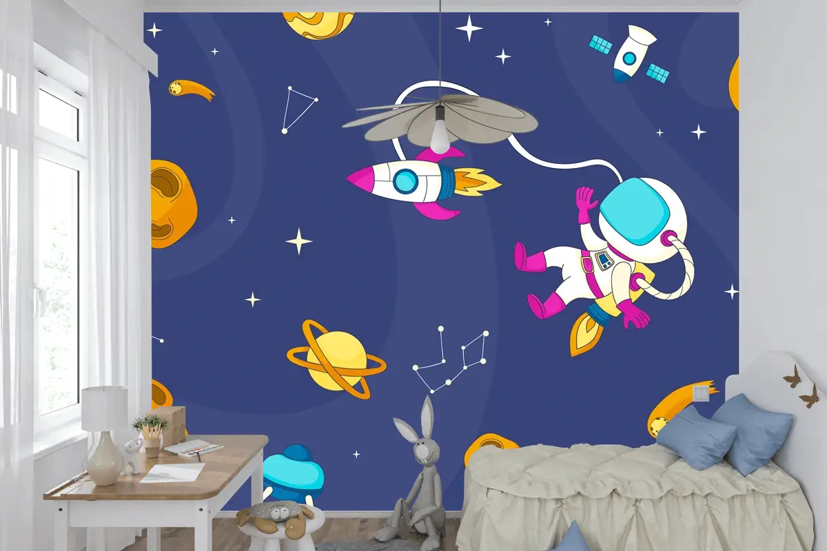 Elle Çizilmiş Galaxy Boys Çocuk Odası Duvar Kağıdı